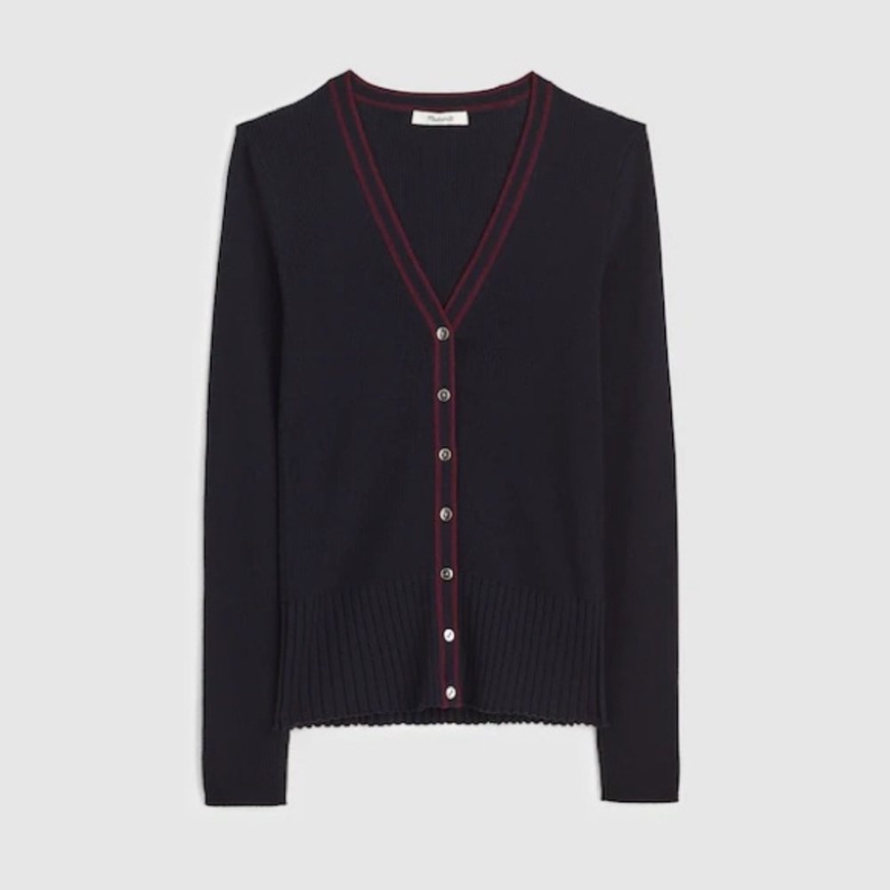Madewell V-Neck Cardigan in Merino-Silk Blend in Dark Navy size XXS